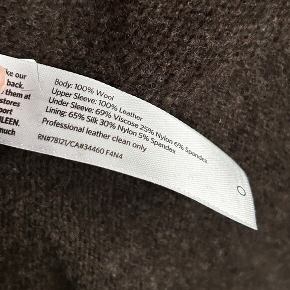 Eileen Fisher Wool Leather Jacket XS Brown Black Open Front Cardigan Capsule - Picture 4 of 6